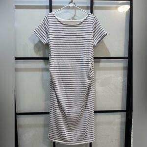 Pinkblush White and Gray Ruched Maternity Sheath Midi Dress